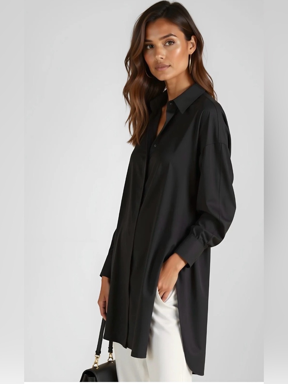 The WARMY  black Longline Shirt Jacket - Women's Oversized Coat size medium